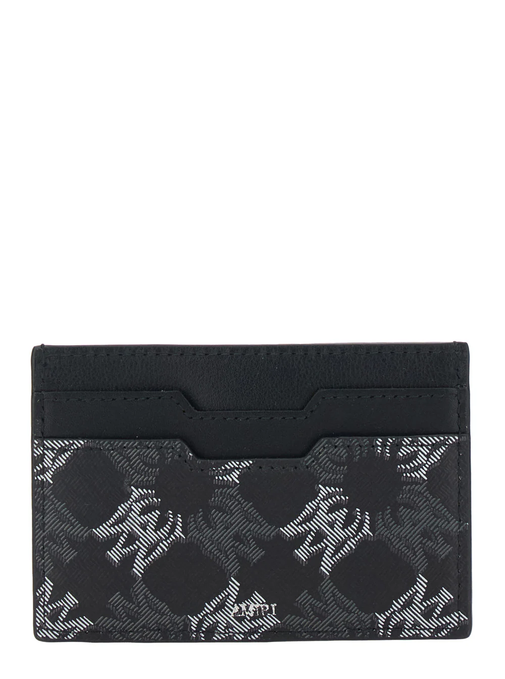 Porta-cartões de couro preto Amiri com logotipo em todo o produto para mulheres, produtos de algodão linho poliuretano