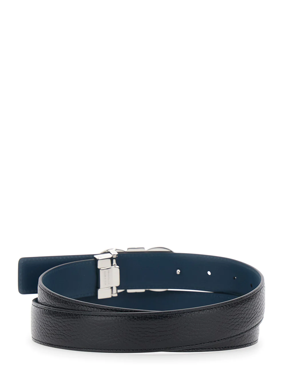 Cinto Reversível Preto Ferragamo com Fivela Gancini em Couro Marcado para Homens Calf