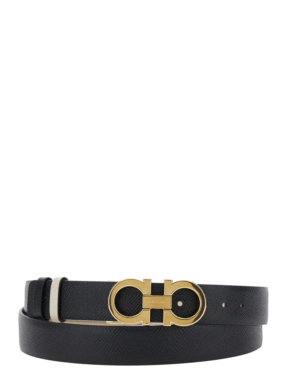 Cinto Ferragamo com Fivela Gancini e Letras de Logotipo em Couro Branco para Mulheres Calf