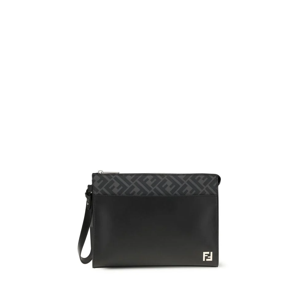 Bolsa de Mão Fendi em Couro de Novilho Preto Bos Taurus