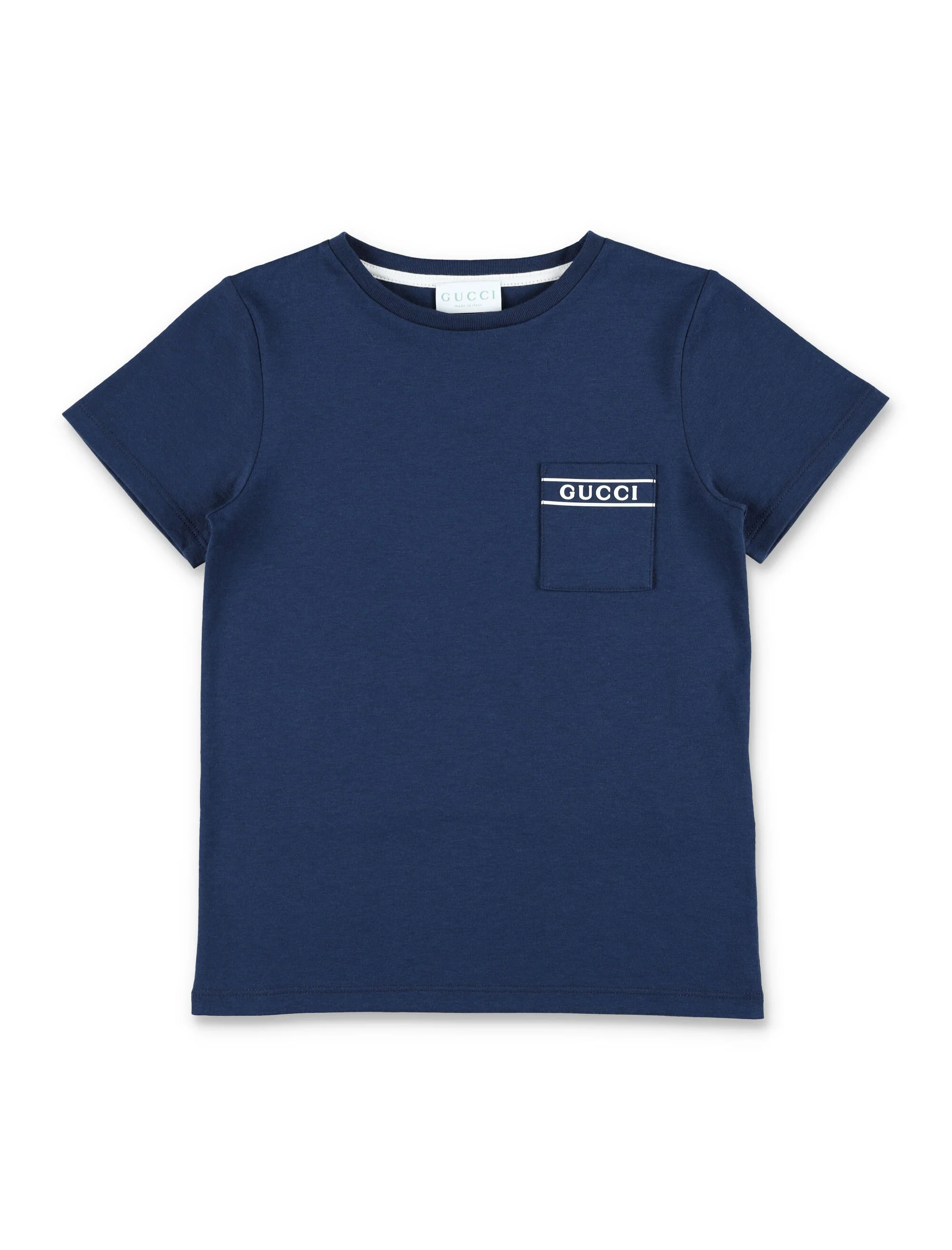 Camiseta de algodão com bolsinho para crianças Gucci Azul Prússia/branco