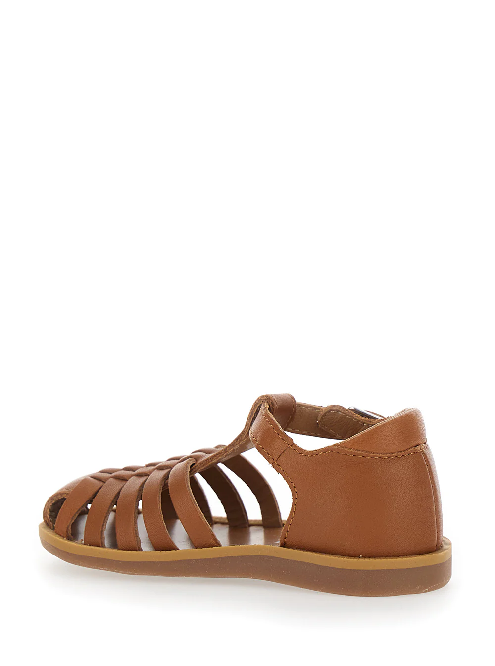 Sandalhas de Couro Marrom PITTI NAPPA Pom D'Api Kids para Crianças, Sapatos Planos
