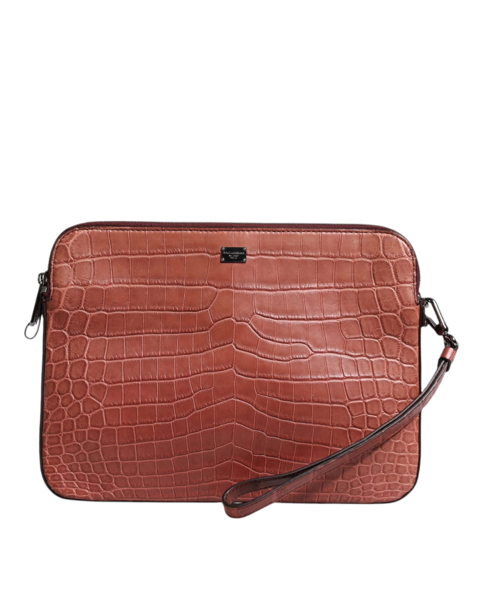 Dolce & Gabbana Bolsa de Mala de Crocodilo Bordeaux com Placa de Logotipo Masculina