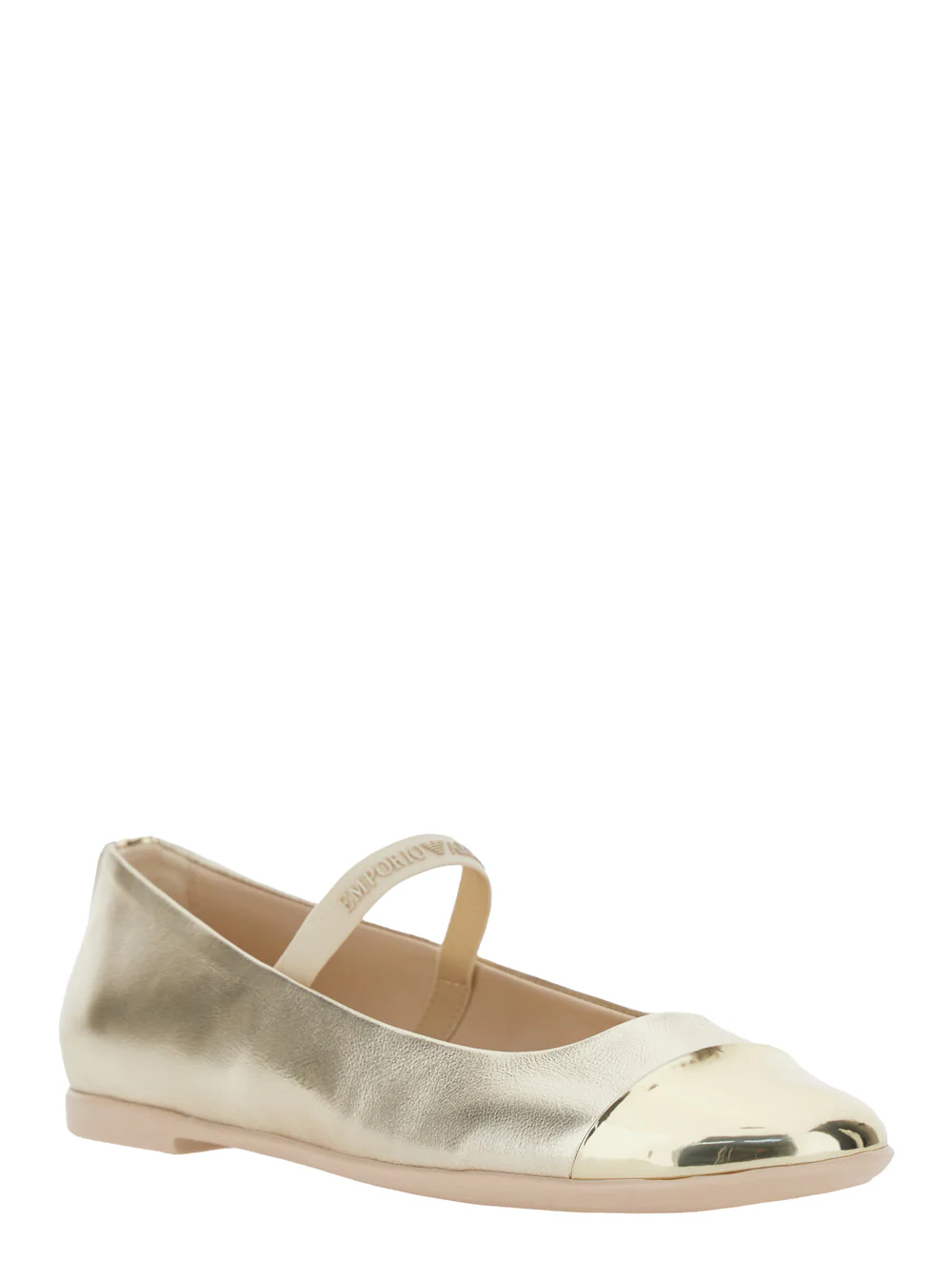Sapatos de Balé Metálicos Emporio Armani Kids com Letras do Logotipo no Strass em Couro Laminado para Meninas Sapatos de Balé de Vitela