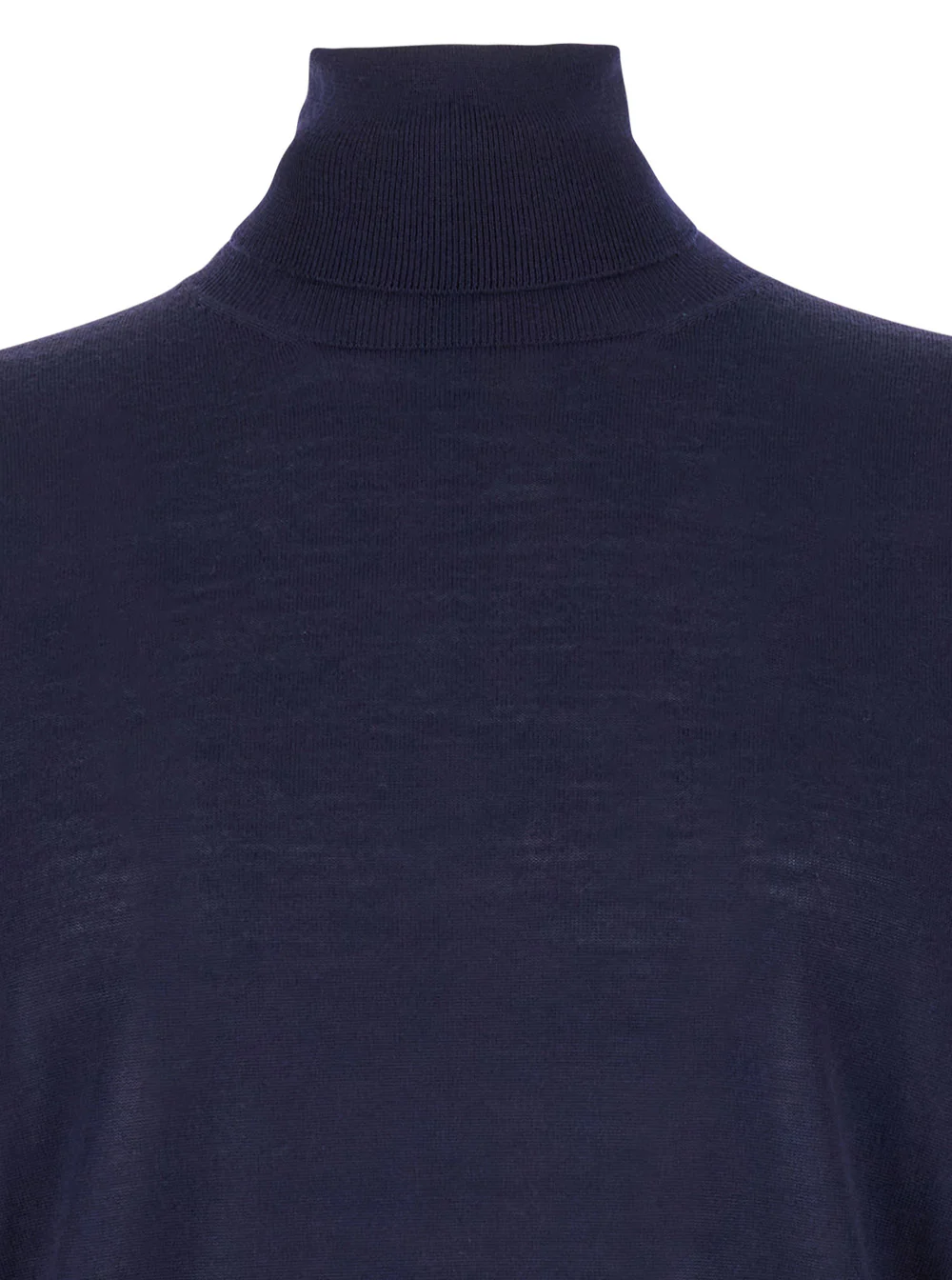 Pulôver de Gola Alta Azul Marinho Simples com Bordo em Malha em Jersey de Lã Masculino Gaudenzi Blu