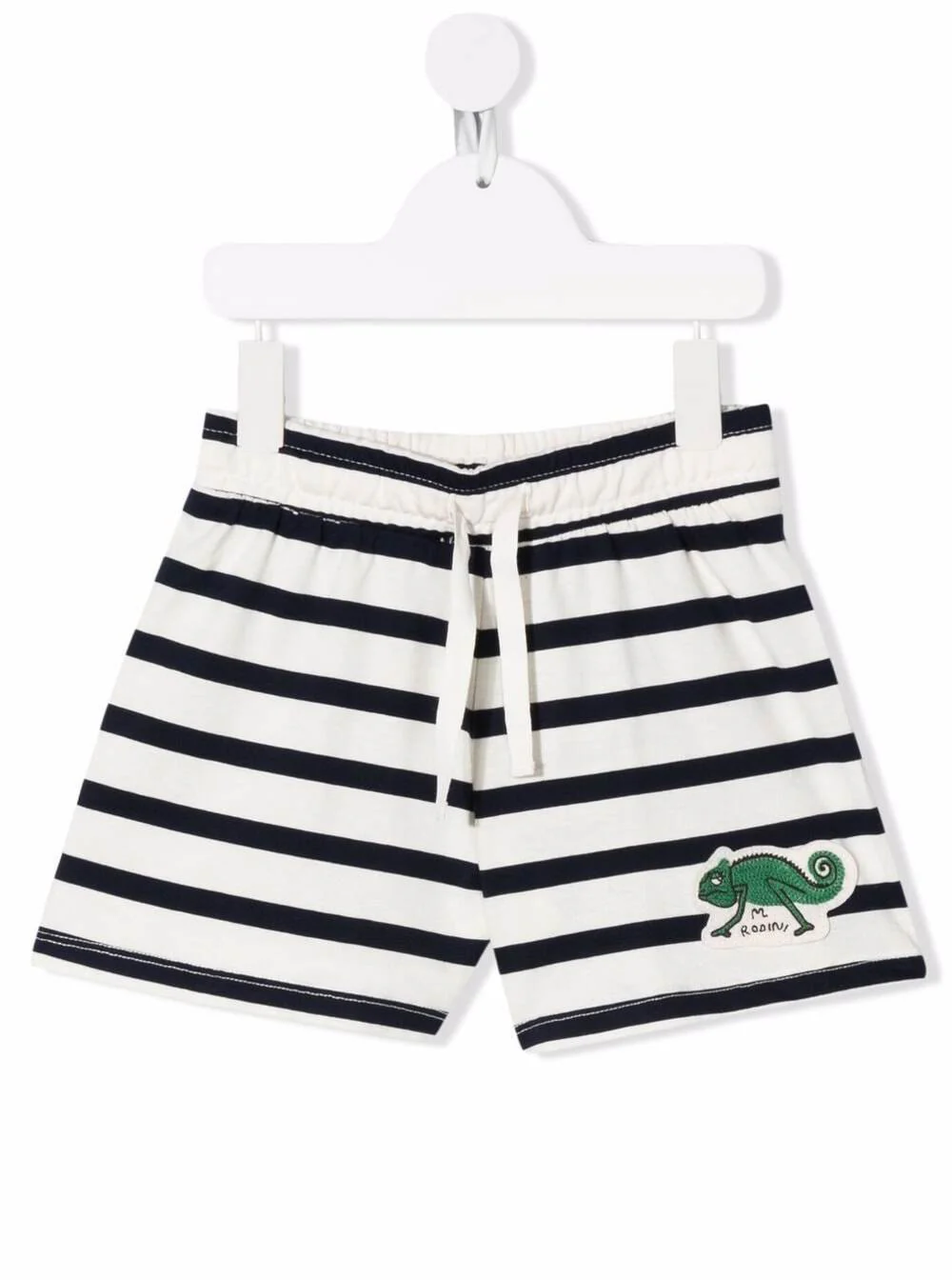 Mini Rodini Kids Lizard Mini Rodini Calças Curtas Listradas para Meninos Azul Algodão Orgânico e Bermuda
