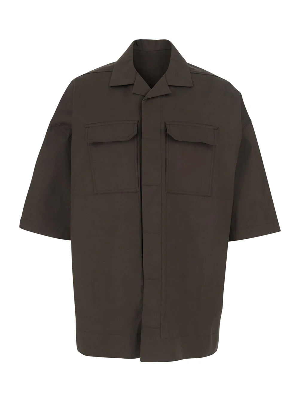Camisa de Bowling Rick Owens com Gola Cubana e Mangas Curtas Largas em Marrom para Homens, Blusas de Algodão Elastano Camisa de Bowling Rick Owens com Gola Cubana e Mangas Curtas Largas em Marrom para Homens, Blusas de Algodão Elastano
