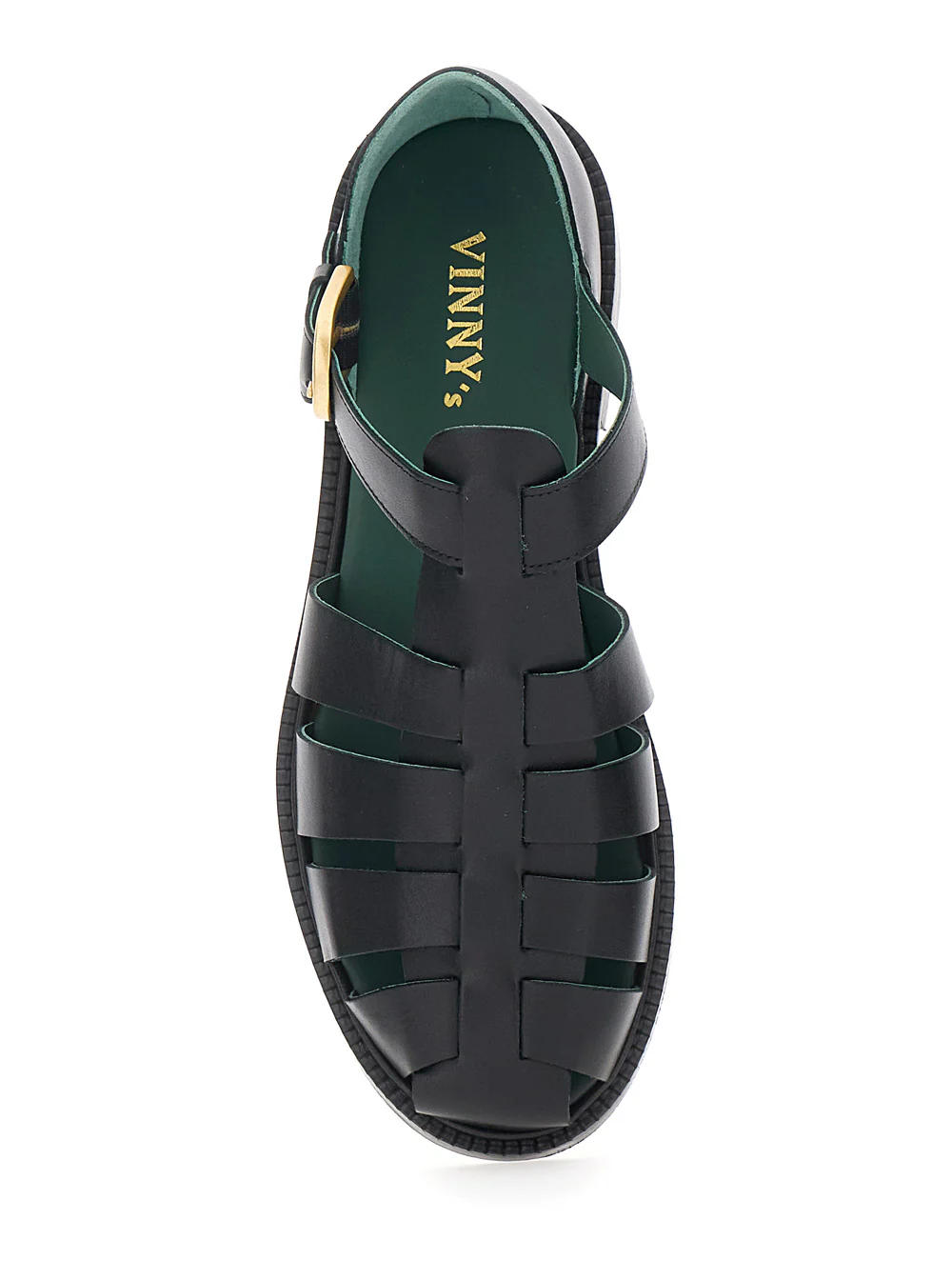 Sandalas Masculinas Pretas de Couro com Design em Gaiola e Fechamento por Fivela, Sapatos Planos de Napa
