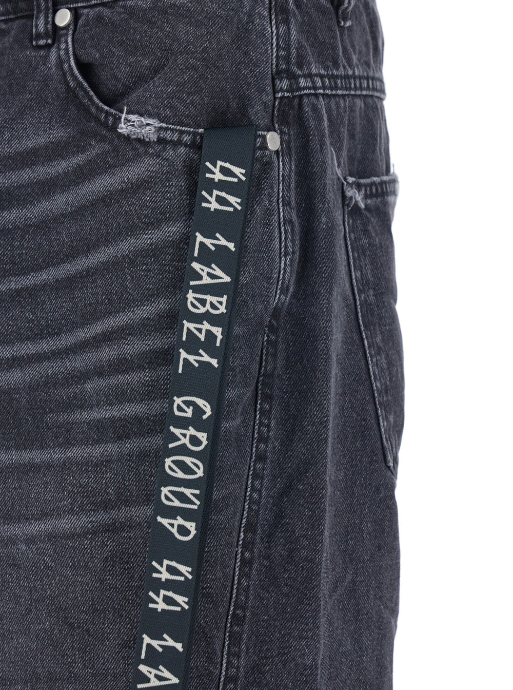 Calças Pretas da 44 Label Group com Patch de Logotipo na Parte de Trás e Cinto Lateral em Denim para Homem