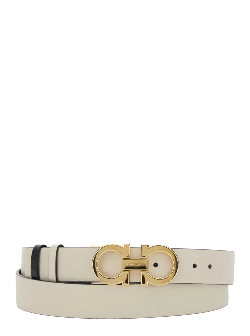 Cinto Ferragamo com Fivela Gancini e Letras de Logotipo em Couro Branco para Mulheres Calf