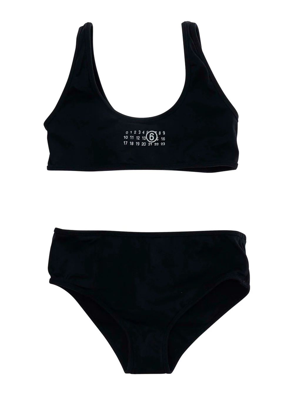 Biquíni Mm6 Maison Margiela Kids M60811MM00PMM6M13UM6900 com Design de Puxar e Logotipo Numérico em Tecido Técnico Preto para Meninas Roupas de Praia de Nylon Elastano