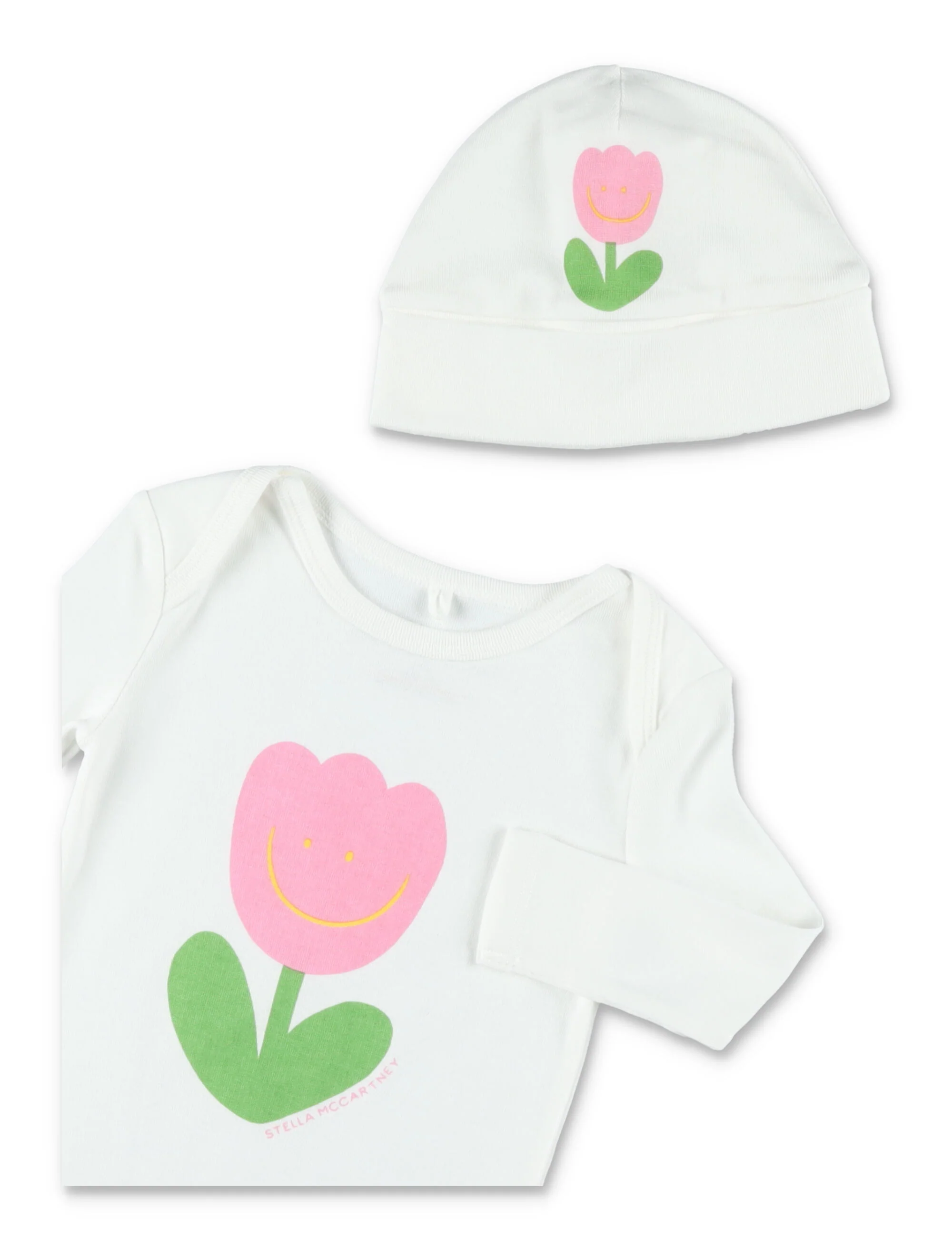 Conjunto de Macacão e Chapéu com Estampa Floral Stella McCartney Kids em Algodão Bege