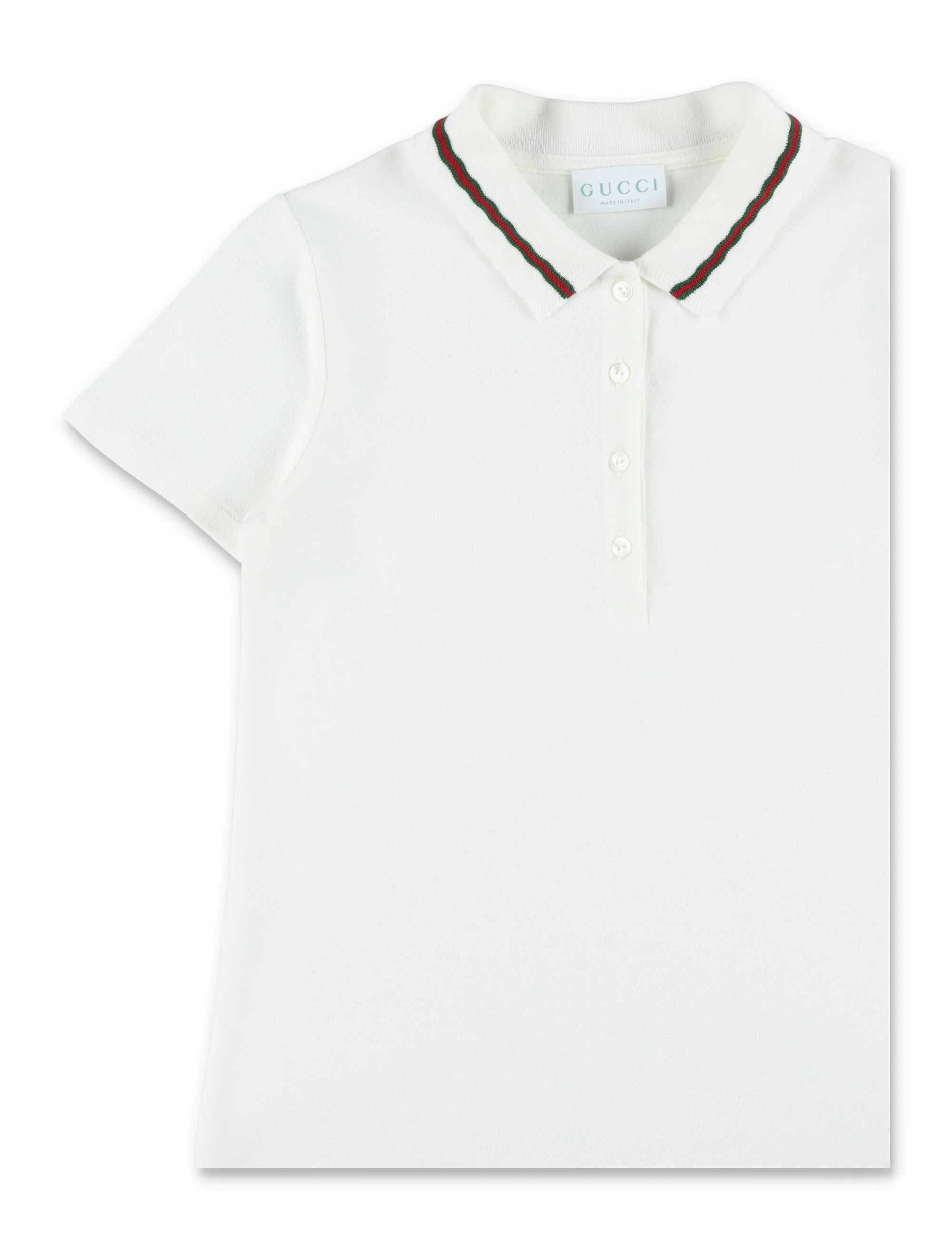 Vestido de Polo de Algodão Gucci Girls com Detalhes Web Novo Branco
