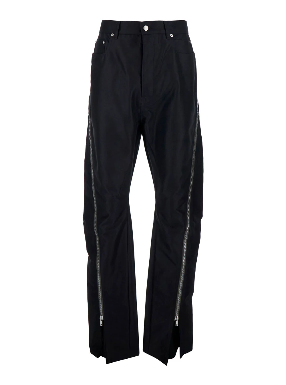Calças de Algodão Elástico Pretas Rick Owens para Homem com Detalhes em Zíper e Calças de Nylon Bolan Banana
