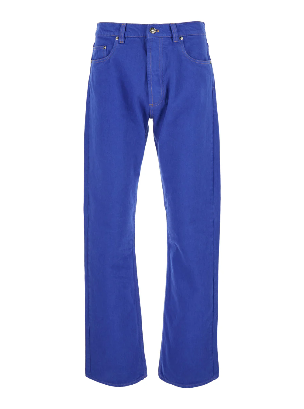 Calças de Lã Versace Azul Fermo In Bull com Cinco Bolsos para Homens Azul Algodão