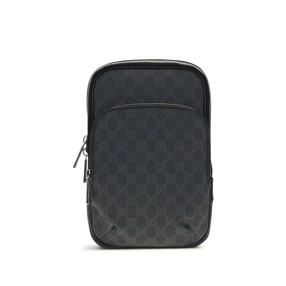 Bolsa de Ombro de Poliuretano Preto Gucci