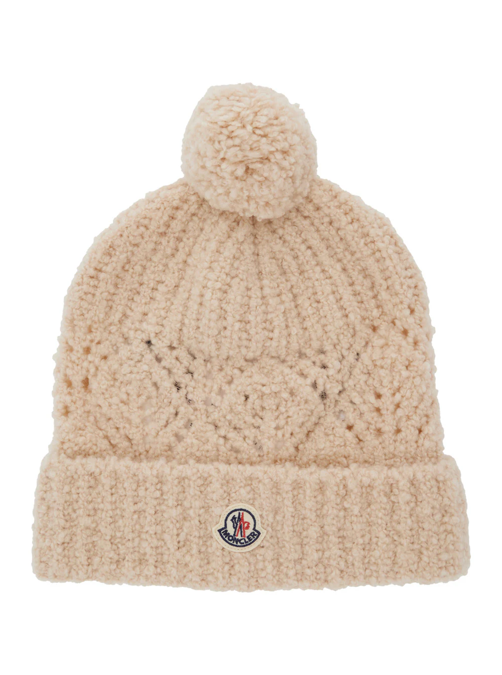 Boné Branco Moncler Kids com Pompom e Patch com Logotipo na Frente em Lã para Meninas Luvas Chapéus