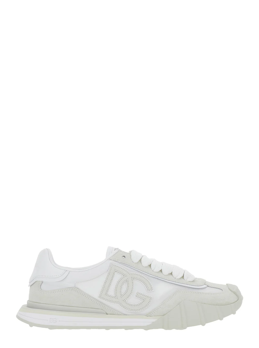 Sapatilhas Baixas Brancas Dolce & Gabbana DG Athletic com Logotipo Maxi no Lado e Lingueta com Patch em Malha de Camurça para Homens Ovelha Carneiro