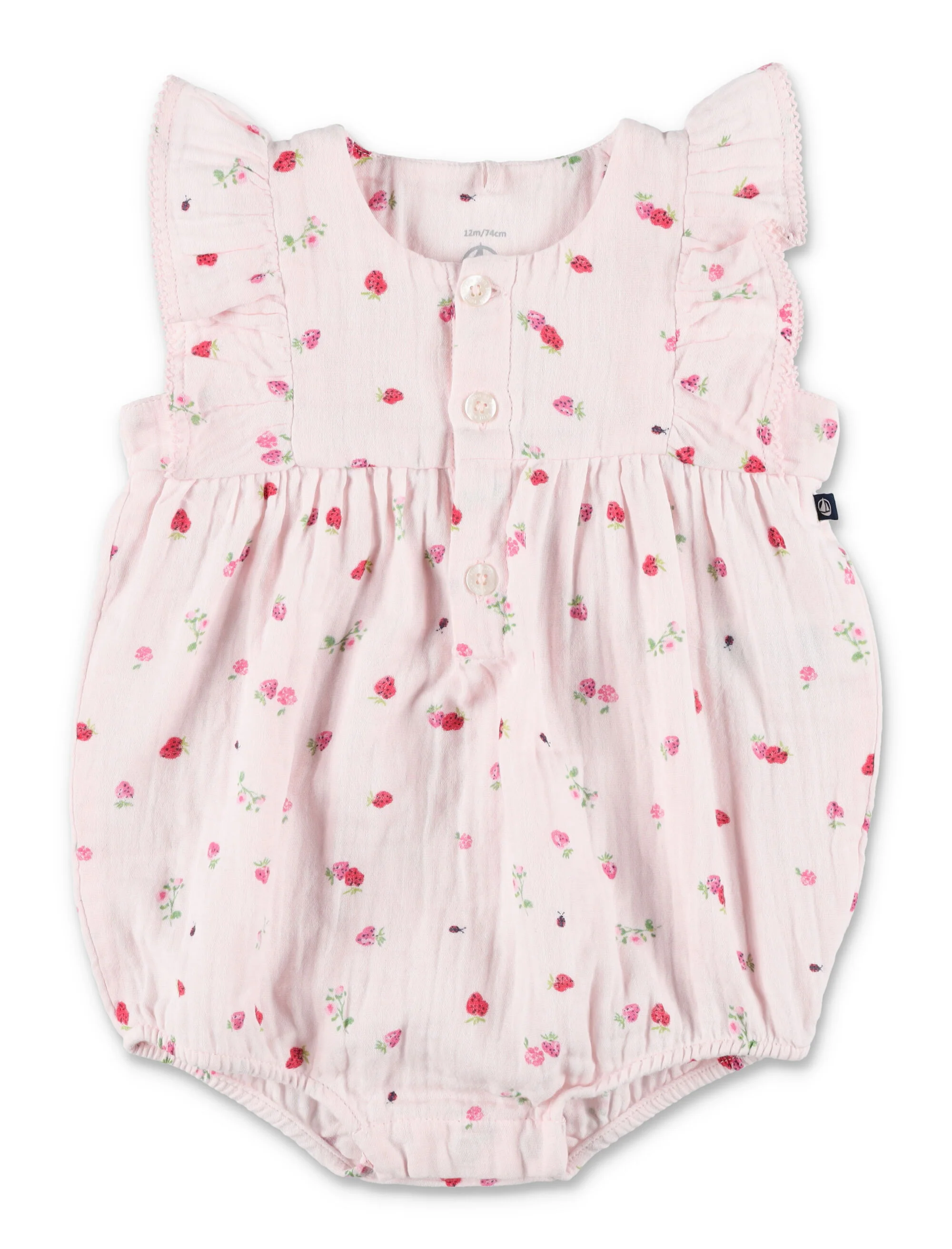 Macacão de Algodão com Estampa Floral Petit Bateau - Macacão Rosa