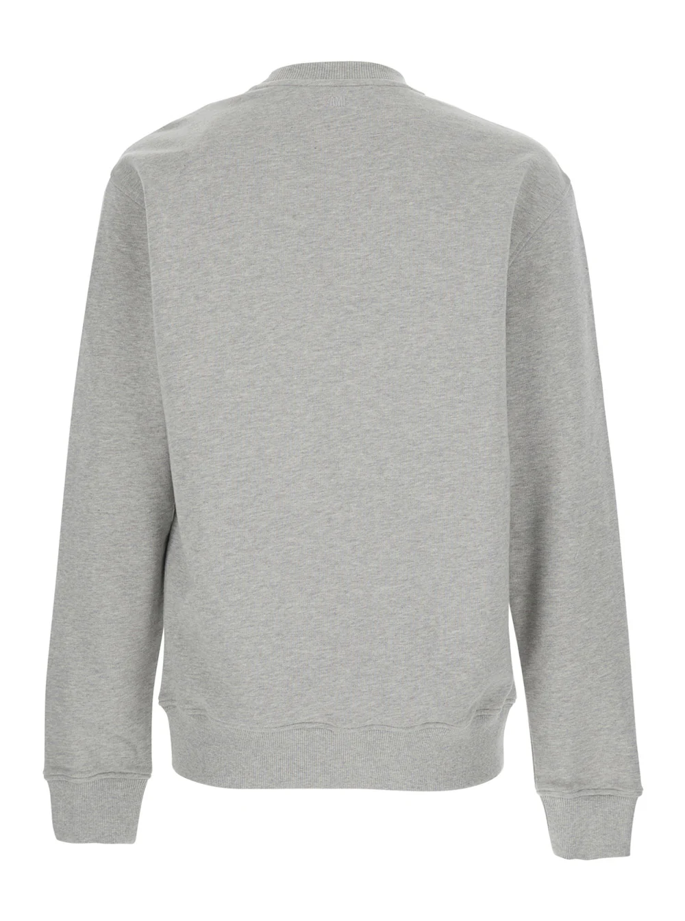 Suéter Cinza AMI Paris com Patch AMI de Coeur na Frente em Cotton Man Jersey