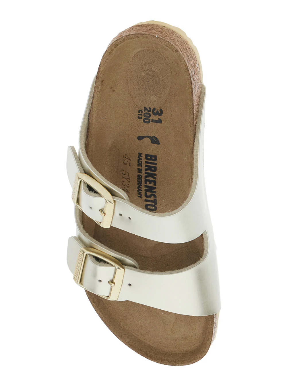 Sandálias Birkenstock Kids Arizona com Ponta Arredondada e Fechamento por Fivela em Birko-Flor Metálico para Meninas, Sapatos Planos Birkoflor