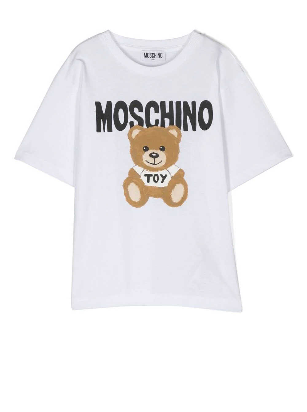 Camiseta Branca com Estampa de Ursozinho Manga Curta Cotton Menino Moschino Kids Camisetas e Camisetas Polo