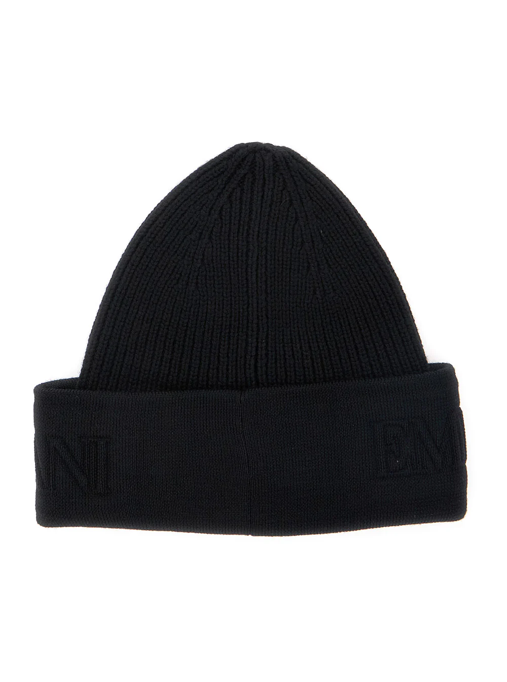 Gorro Preto Emporio Armani com Embroideria de Maxi Logotipo na Frente em Lã de Cordeiro