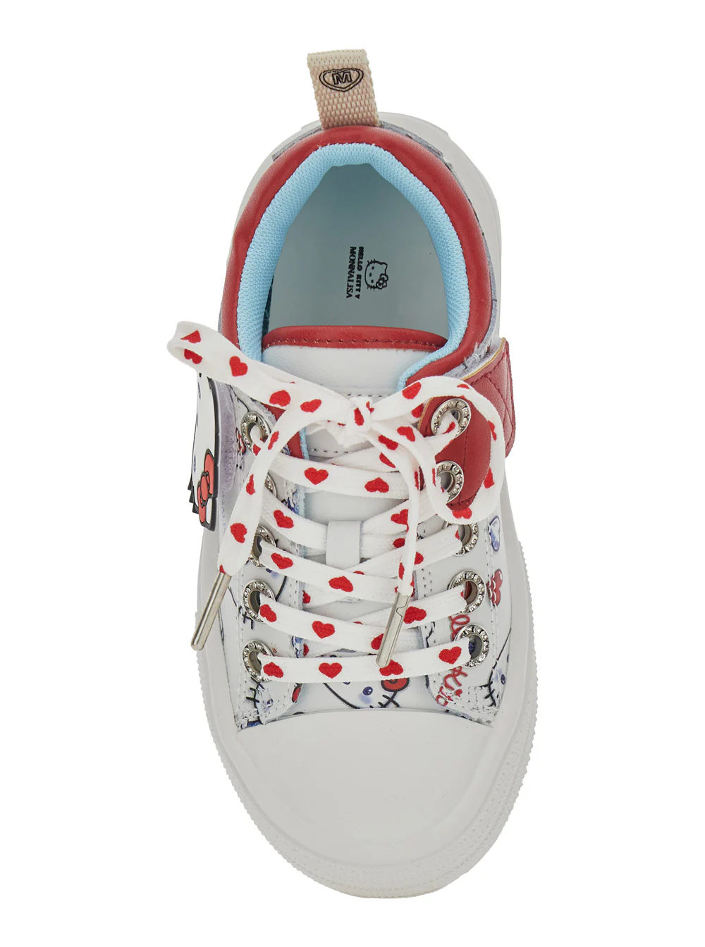 Sapatilhas Baixas Monnalisa Kids Hello Kitty com Patch e Decoração em Todo o Modelo em Couro Branco para Meninas