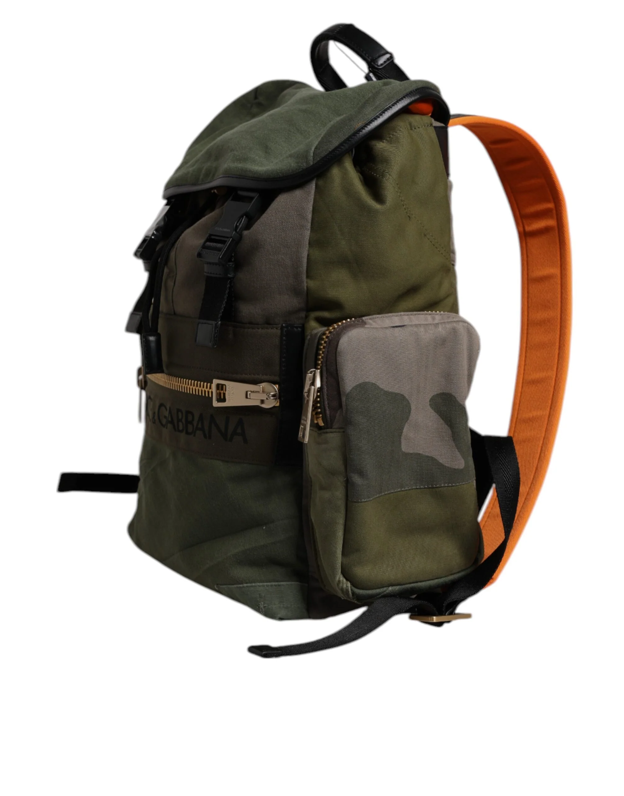 Dolce & Gabbana Mochila de Viagem em Patchwork Verde Militar, Algodão, Couro de Novilho e Nylon