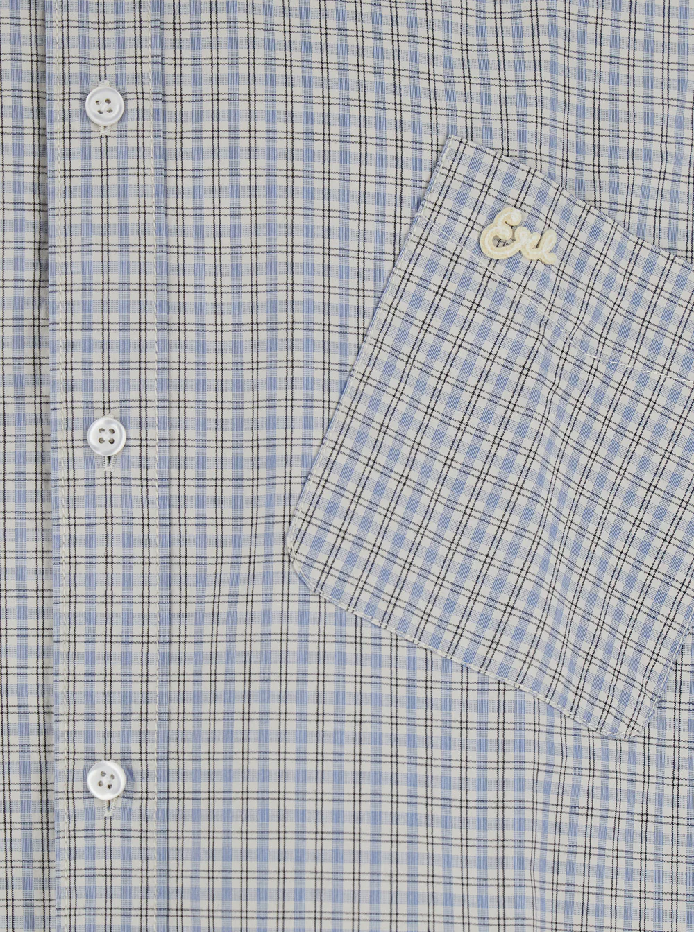 Camisa Bege com Bordado de Logotipo na Frente e Motivo Xadrez em Todo o Tecido em Blusas de Algodão Man Azul Claro