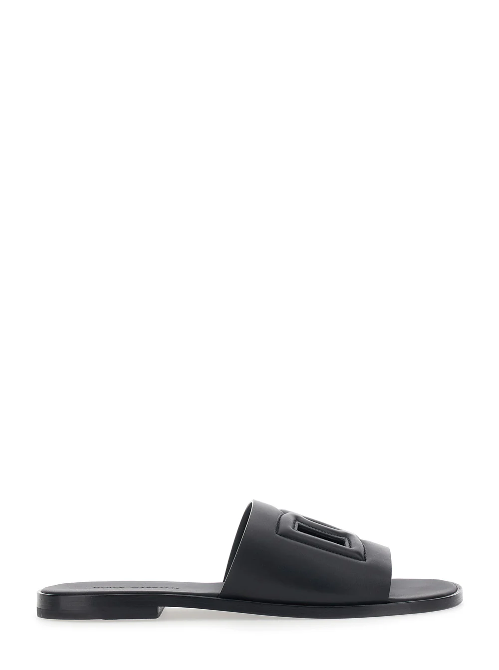 Sandalhas Masculinas em Couro Preto com Detalhe de Logotipo em Cortes Dolce & Gabbana, Sapatos Planos de Calf