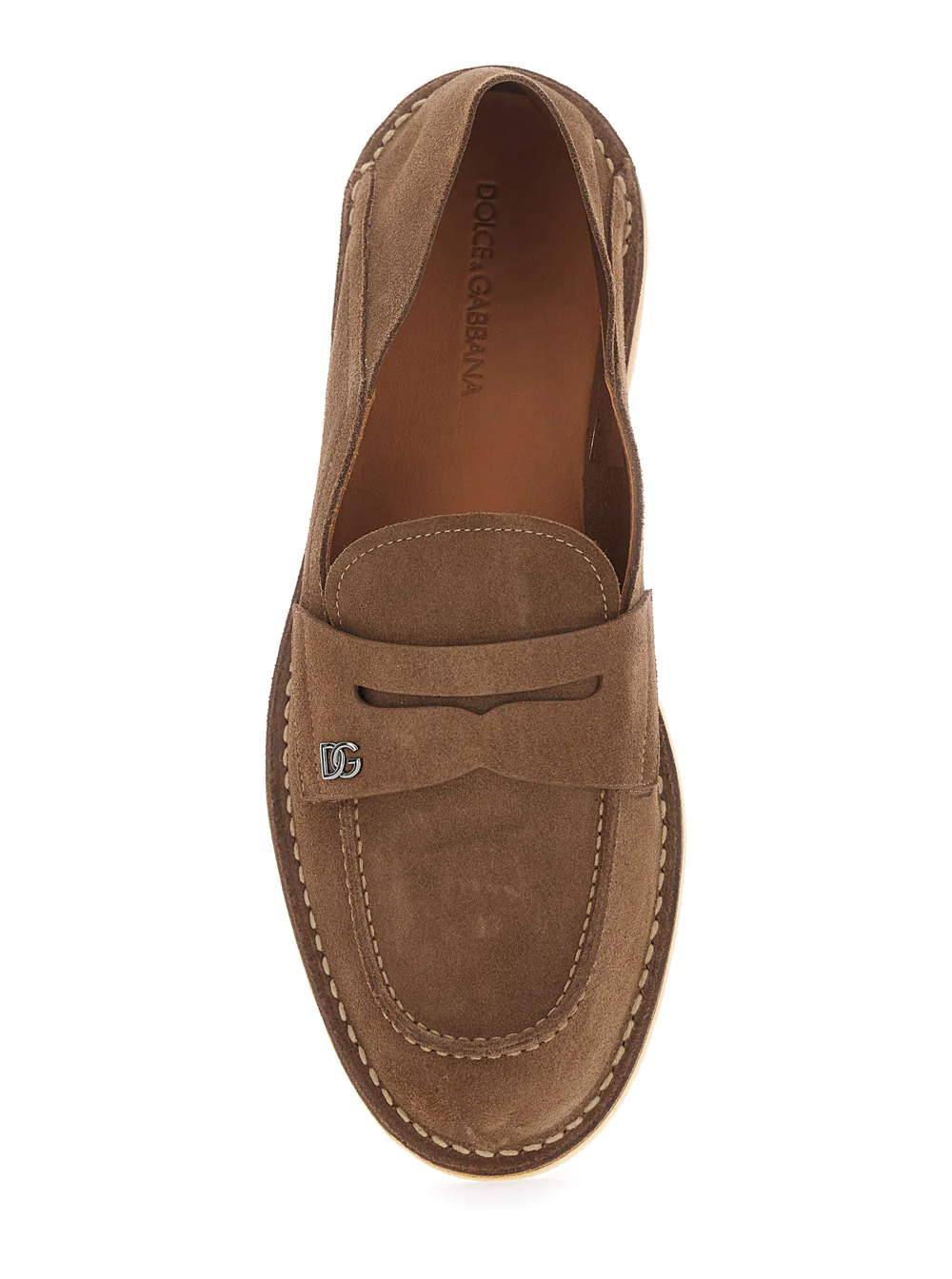Mocassins Marrom Dolce & Gabbana Florio com Detalhe do Logotipo DG no Lado em Camurça para Homens de Calf