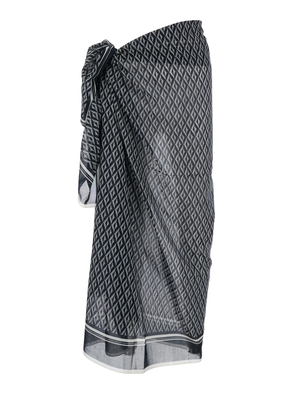 Pareo Assimétrico Tom Ford Preto e Branco com Motivo Geométrico em Algodão para Mulher, Saia Branca/Preto