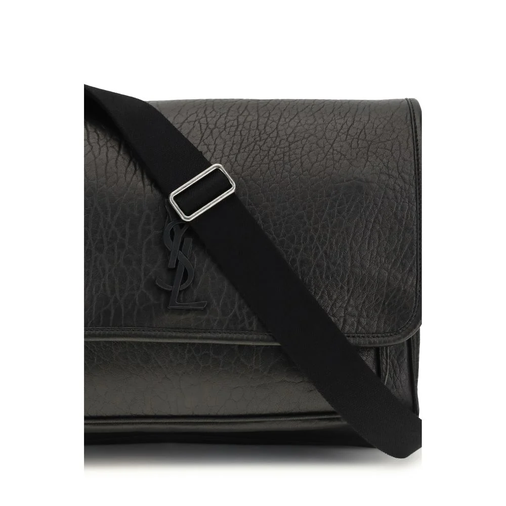 Bolsa de Ombro Bos Taurus de Couro de Novilho Preto Saint Laurent