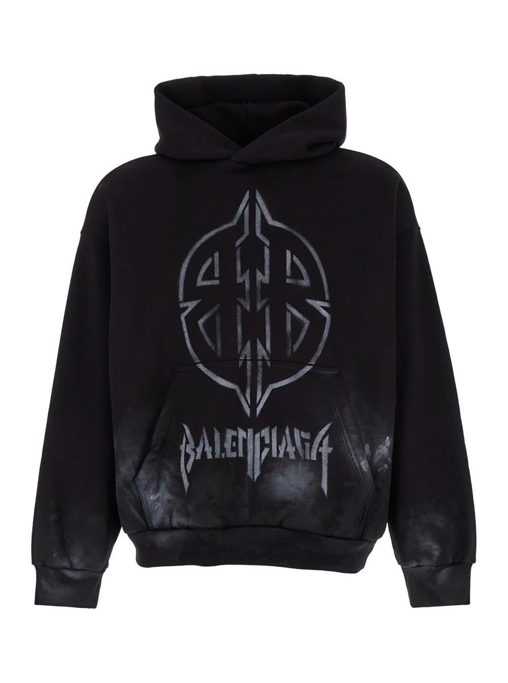 Moletom Preto Balenciaga com Motivo de Estêncil Metalizado BB em Efeito Sujo em Moletom Masculino