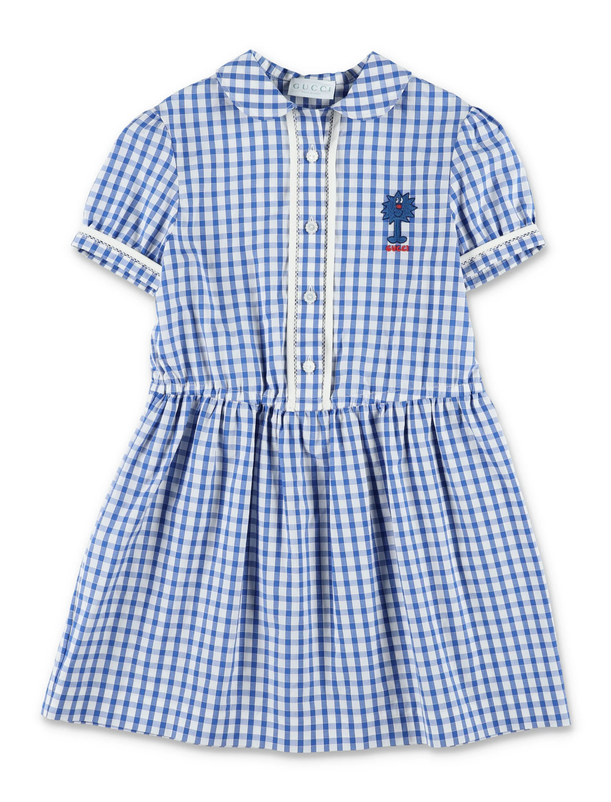 Vestido de Algodão Gingham Gucci Girls Mr. Men™ Azul/Branco