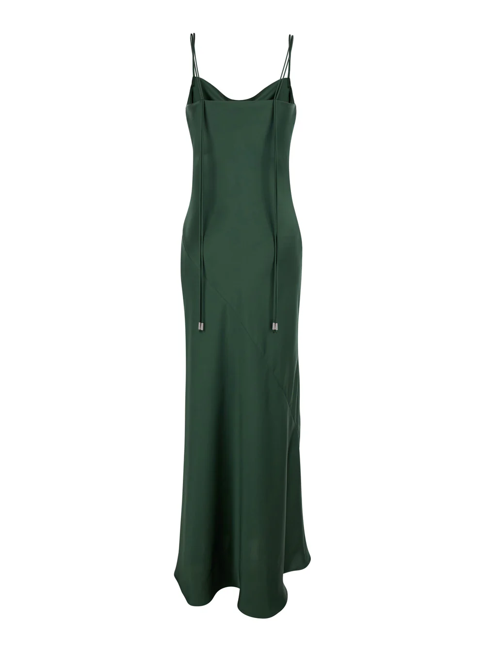 Vestido Longo Simples com Alças Finas e Pingentes nas Costas em Tecido Técnico Verde para Mulheres Poliéster