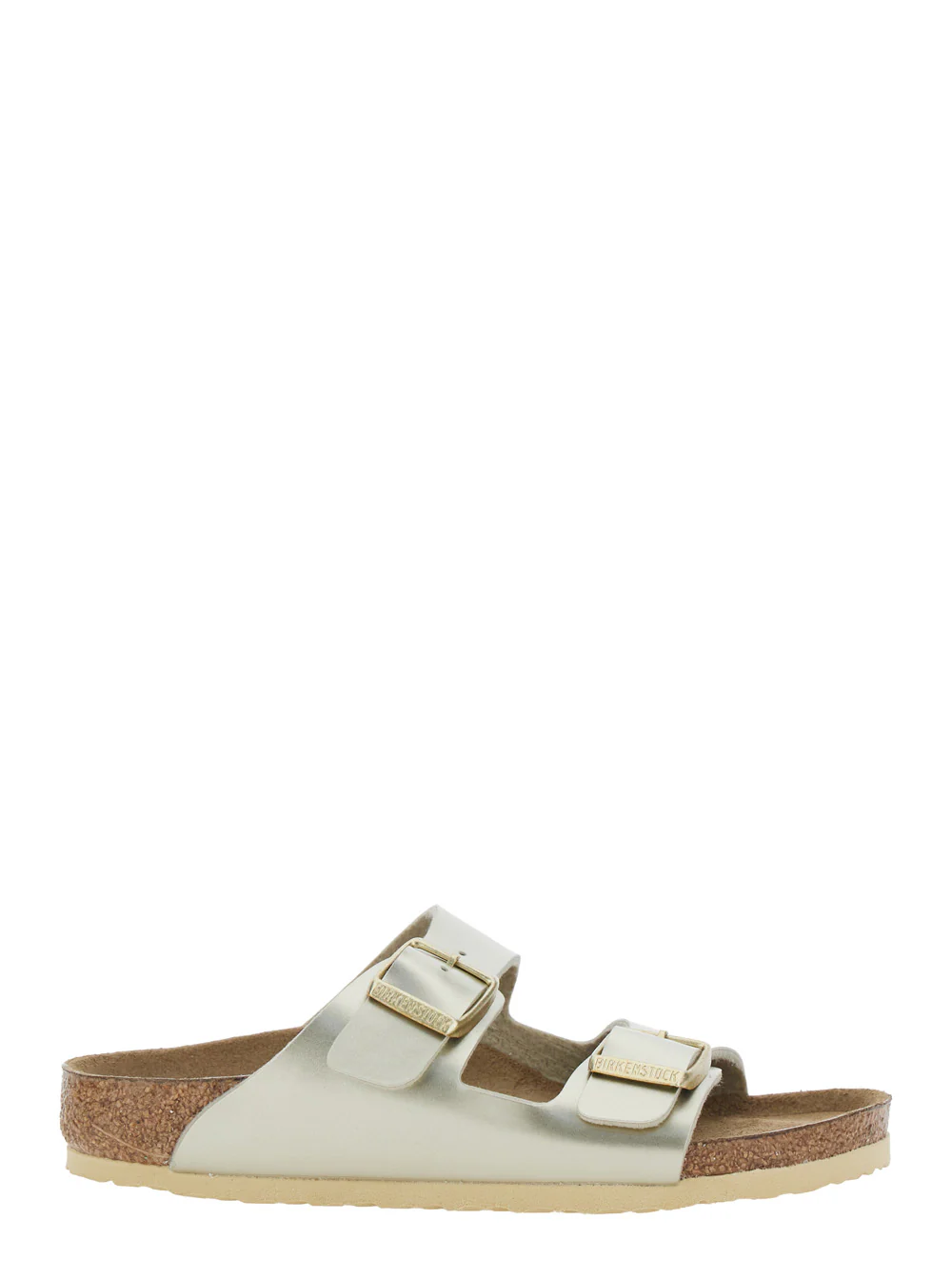 Sandálias Birkenstock Kids Arizona com Ponta Arredondada e Fechamento por Fivela em Birko-Flor Metálico para Meninas, Sapatos Planos Birkoflor