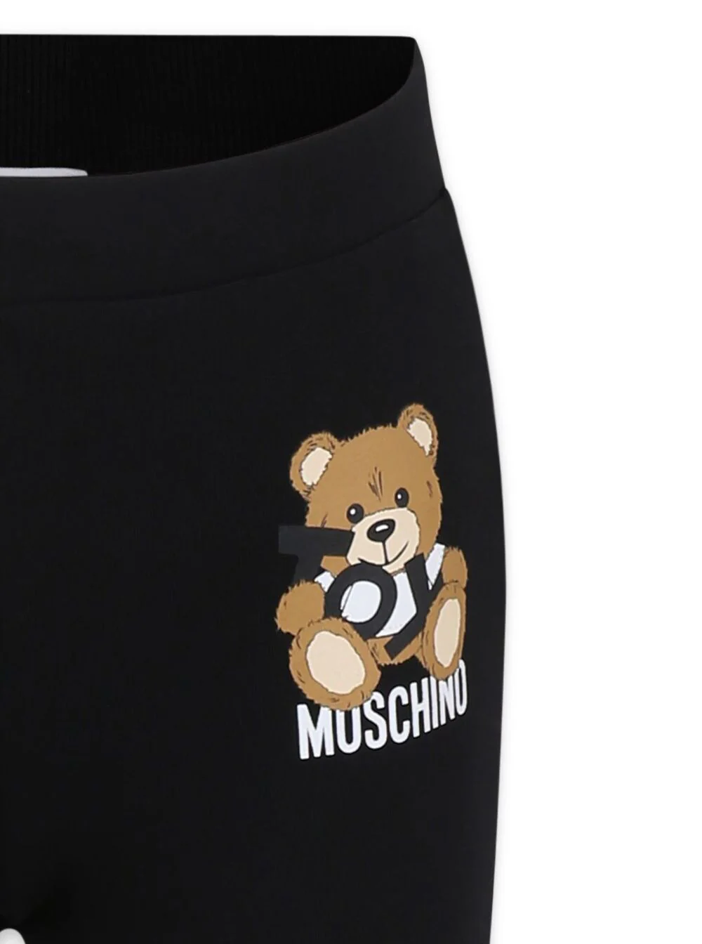 Calças Pretas Moschino Kids com Pernas Abertas e Detalhe de Logotipo na Frente Calças de Algodão com Elastano para Meninas
