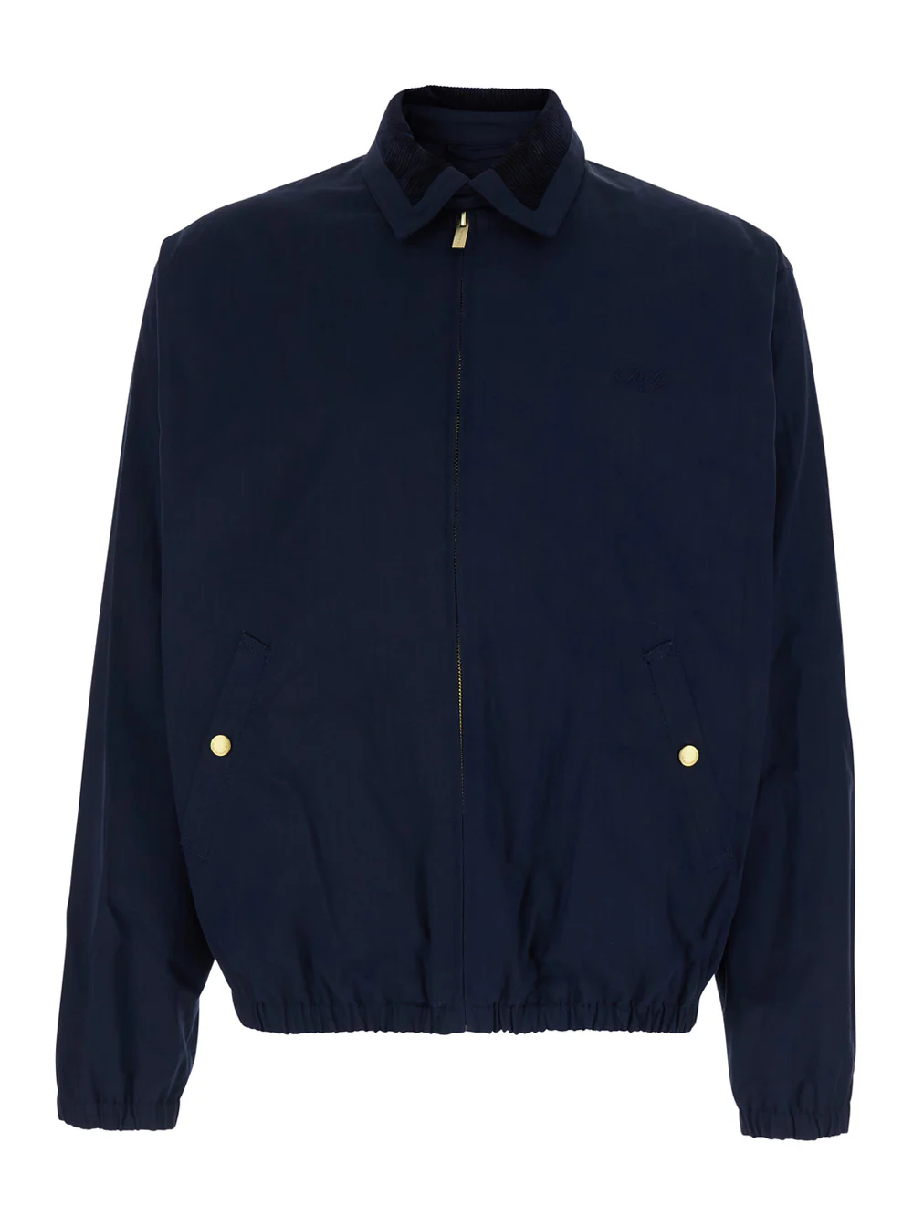 Jaqueta DrôLe De Monsieur Le Blouson Drôle Com Gola Ribada Clássica e Bordado de Letras de Logotipo Tonalidade-Com-Tonalidade Em Algodão Elástico Azul para Homens Blu Elastano