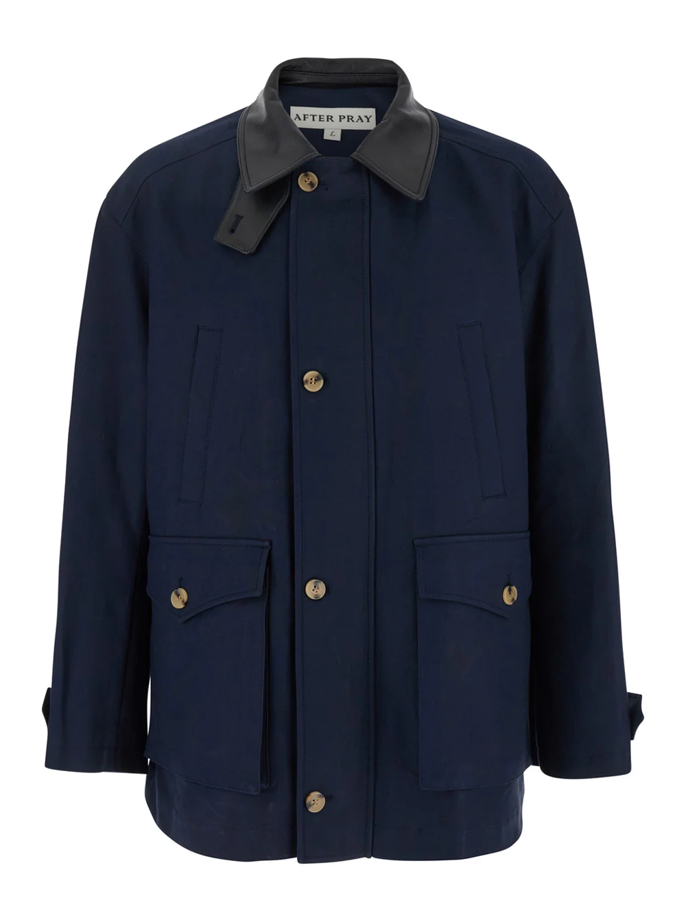 Jaqueta Azul After Pray com Gola de Couro e Bolsos de Peito com Costura em Tecido de Algodão Man Blu Outerwear