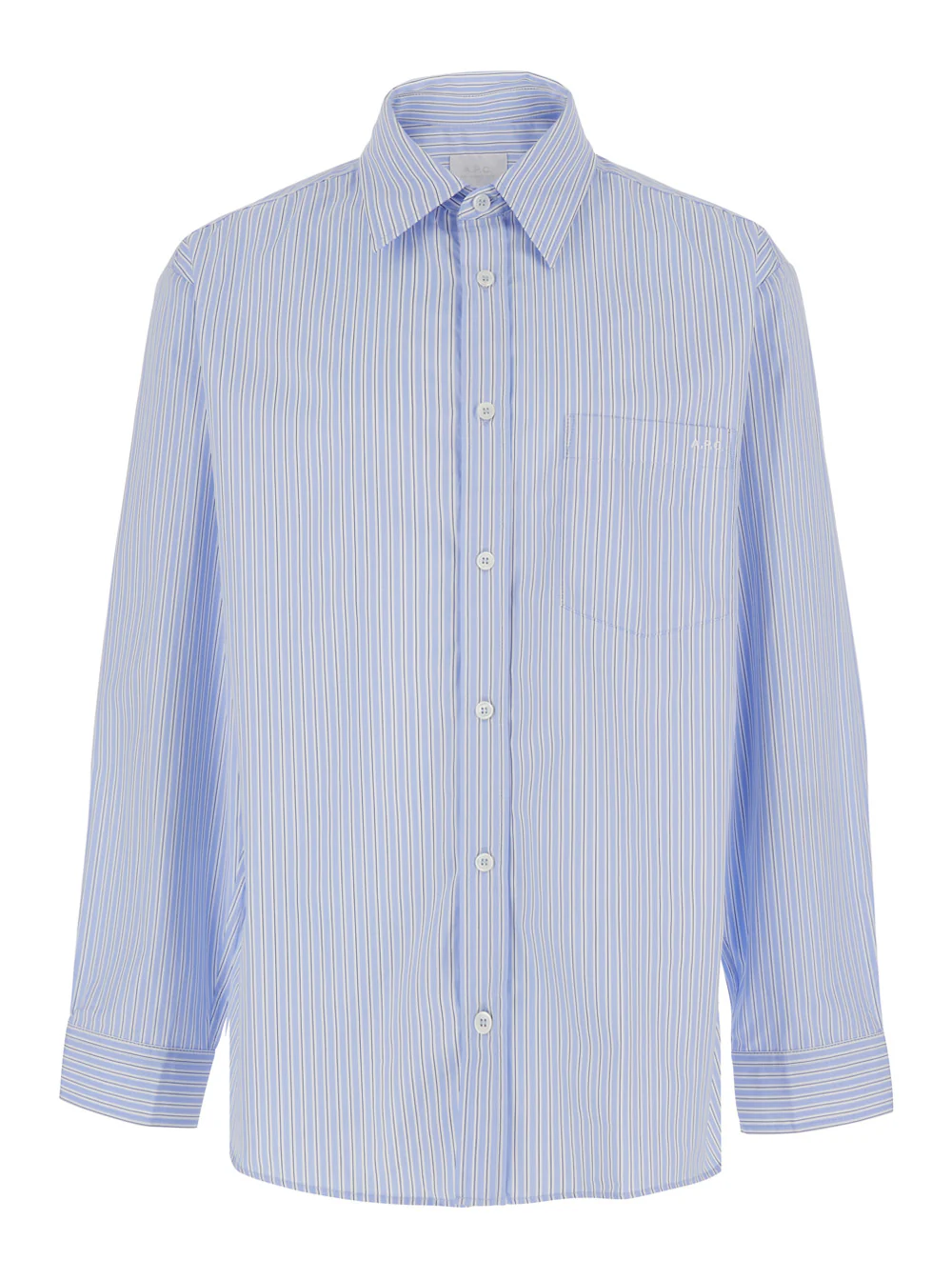 Camisa de Manga Comprida Azul Claro com Gola Clássica e Motivo Listrado em Algodão para Homens