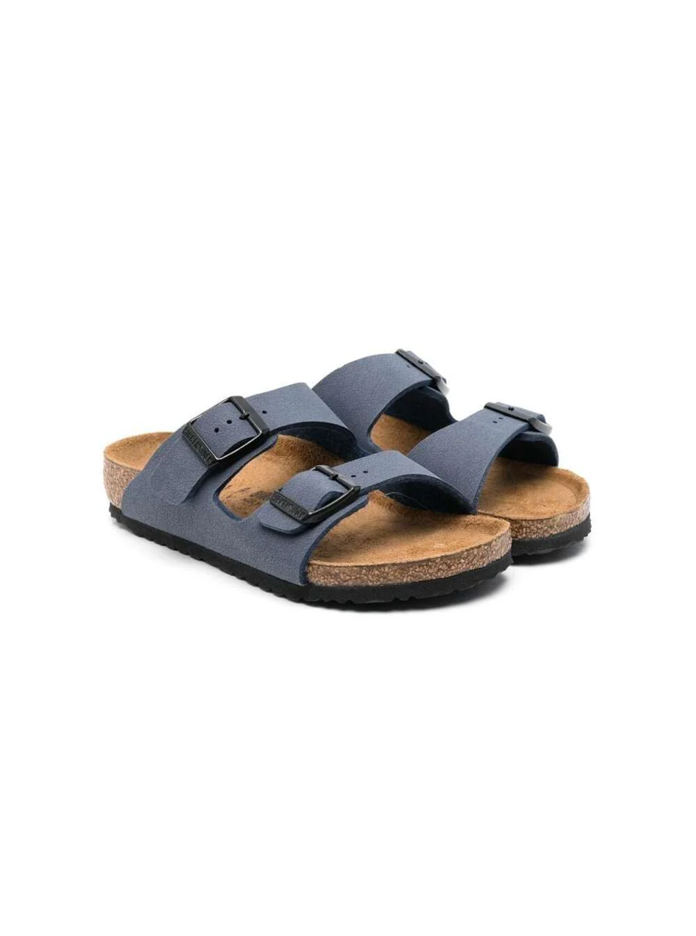 Sandalhas Birkenstock Kids Arizona com Logotipo Gravado em Ecoleather Azul Marinho para Crianças Blu Birkoflor Sapatos Planos