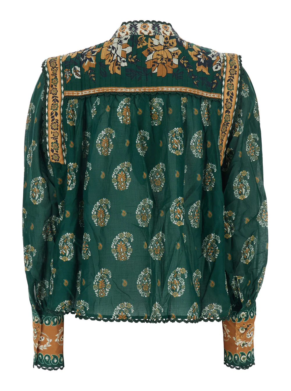 Vestido Farm Rio Ayla com Punhos com Botões e Motivo Floral em Todo o Tecido em Algodão Verde para Mulheres Camisas Blusas