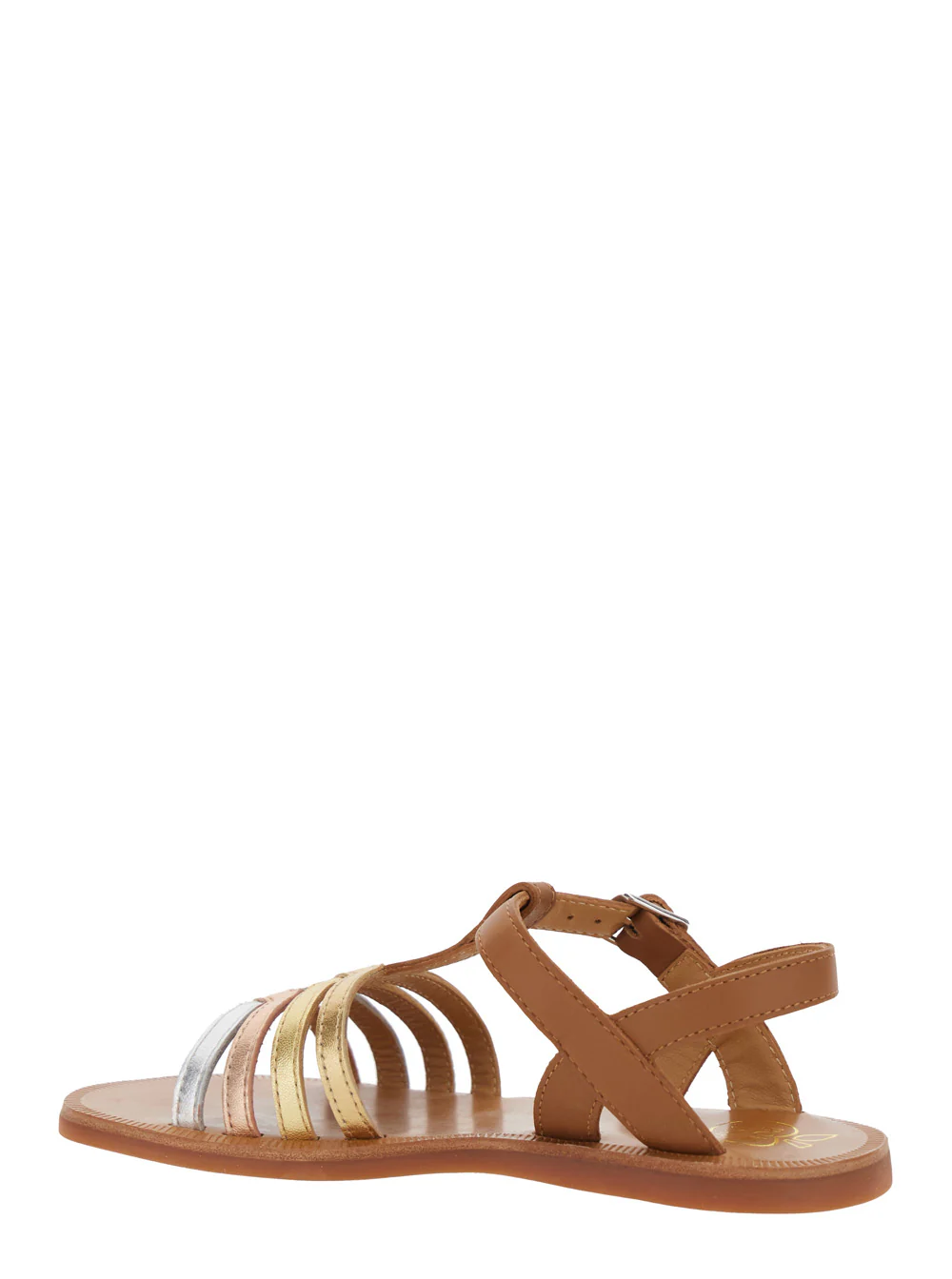Sandalha Pom D'Api Kids Plagette Nova Salome Marrom com Dedo Aberto e Detalhes em Faixa em Couro, Sapatos Planos para Menina