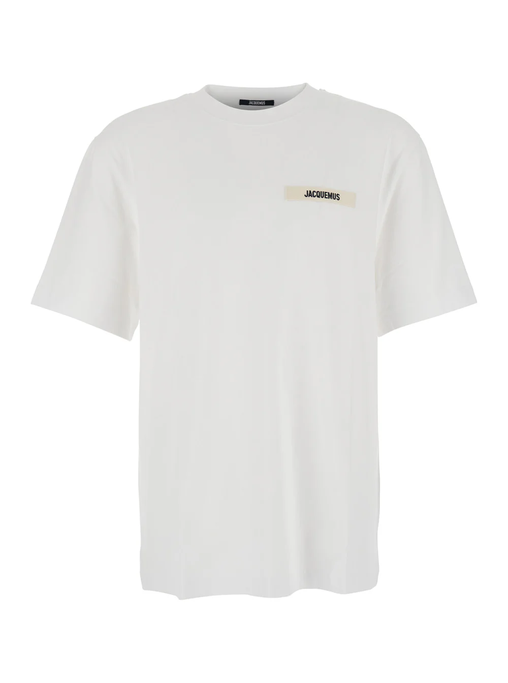 Camiseta Jacquemus Le Gros Grain Gola Redonda com Patch de Logotipo na Frente Branca de Algodão para Homens Camisetas e Camisolas Polo