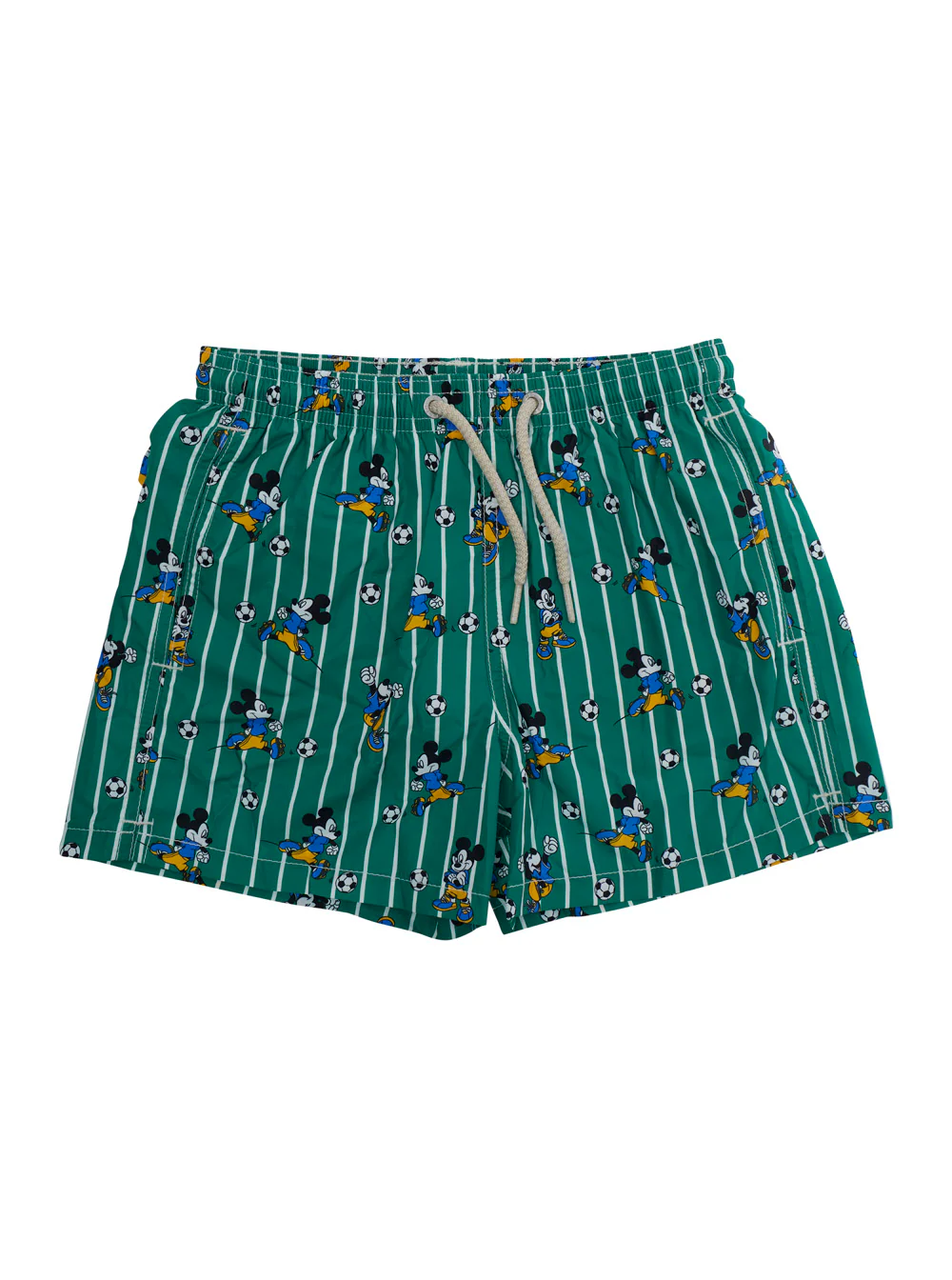 Biquíni Infantil Mc2 Saint Barth Jean Lighting - Listras Duplas com Estampa Mickey Goal em Tecido Técnico Verde para Crianças, Roupas de Praia