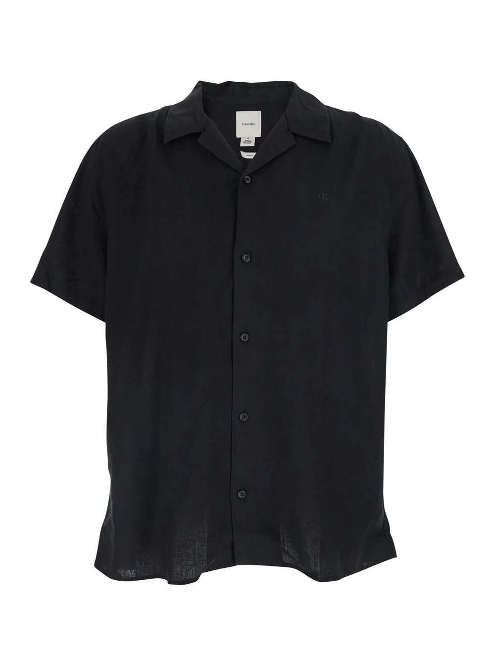 Camisa Calvin Klein SS CAMP COLLAR SOLIDA LINHO CLASSE Preto com e Manga Comprida em Blusas Femininas de Lyocell