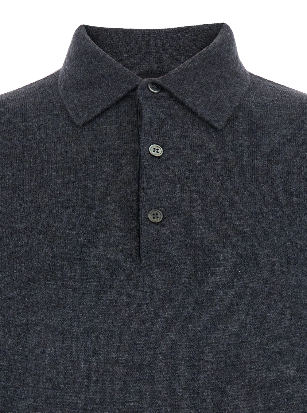 Suéter Cinza Clássico com Gola Estilo Camisa Polo e Mangas Compridas em Malha de Lã e Cashmere