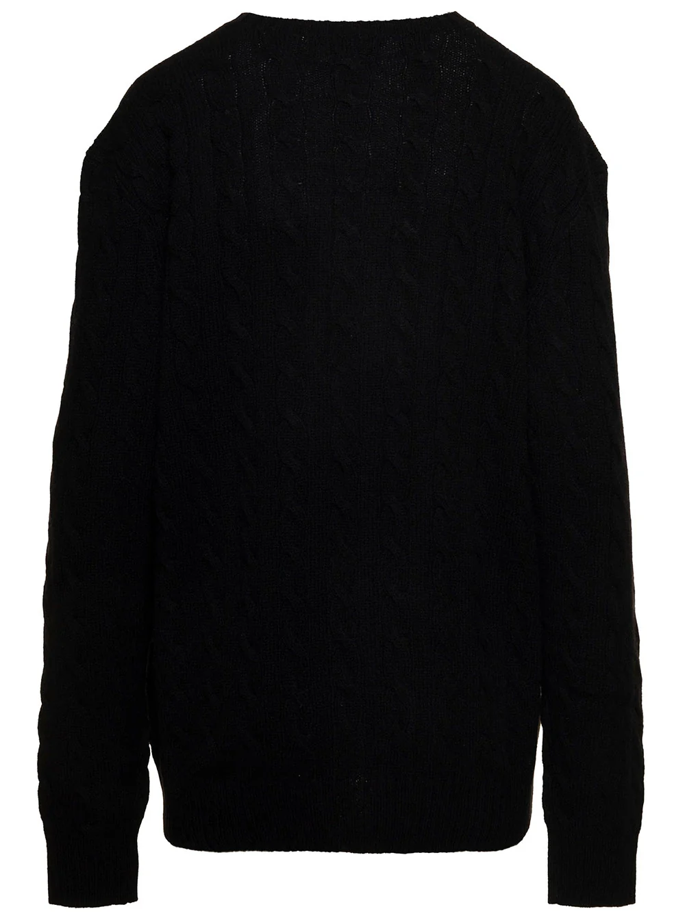 Polo Ralph Lauren Suéter Preto com Design Entrelaçado e Logotipo na Frente em Malha de Lã e Cashmere